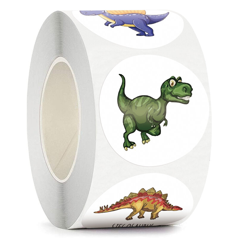 Adesivos de dinossauros para crianças, adesivos de recompensa para crianças, animais, selos, livros de recortes, material escolar, 500 cm, 3.8 peças/rolo