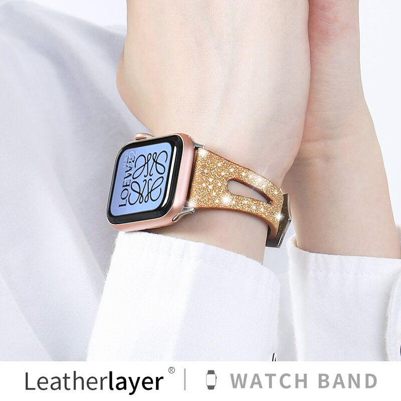 -Lederband Für Apple Uhr Band 38mm 40mm 42mm 44mm Shiny Glitter Frauen Bands Für iWatch Serie 6 5 4 3 2 1 SE