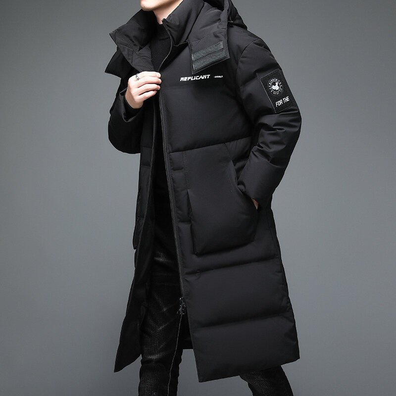 2021 casaco de moda engrossar jaqueta com capuz quente alongar parka casaco pato branco para baixo altura qualidade masculino novo inverno para baixo casaco