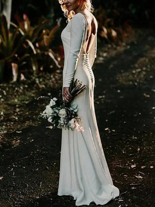 Женское вечернее платье подружки невесты, простое платье с длинным рукавом и круглым вырезом для свадебвечерние вечеринки в стиле кантри, ...