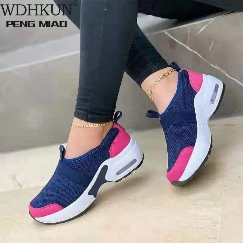 Sepatu Kasual Wanita Baru 2021 Sepatu Flat Warna Cocok Platform Sepatu Wanita Sneakers Jalan Wanita Bersirkulasi Kasual