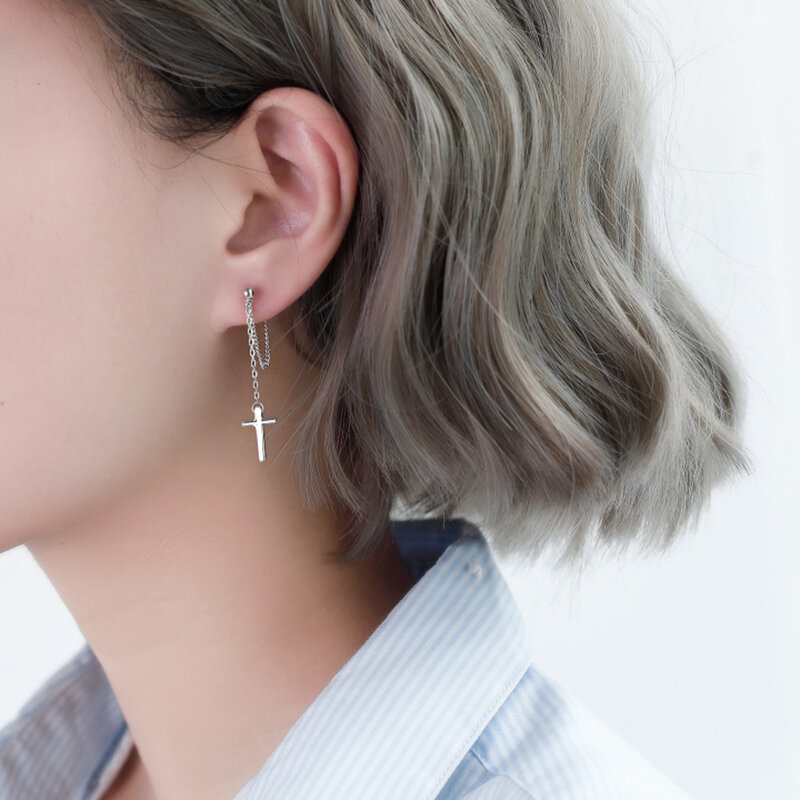 New Women Men's Stainless Steel Earrings Silver Color Cross Gothic PunkStyle Pendientes Unusual Earrings Mujer Moda 2020 Jewelry