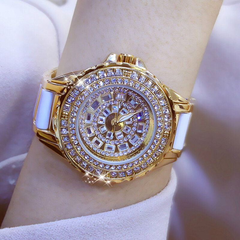 Relojes de lujo de acero inoxidable con diamantes para Mujer, pulsera de vestir informal, a la moda