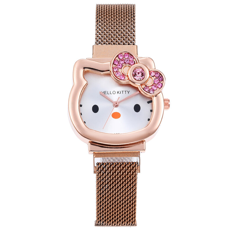 Relógio de pulso feminino da moda, relógio simples para mulheres, mostrador de gato, fivela magnética, relógio de liga de ouro rosê