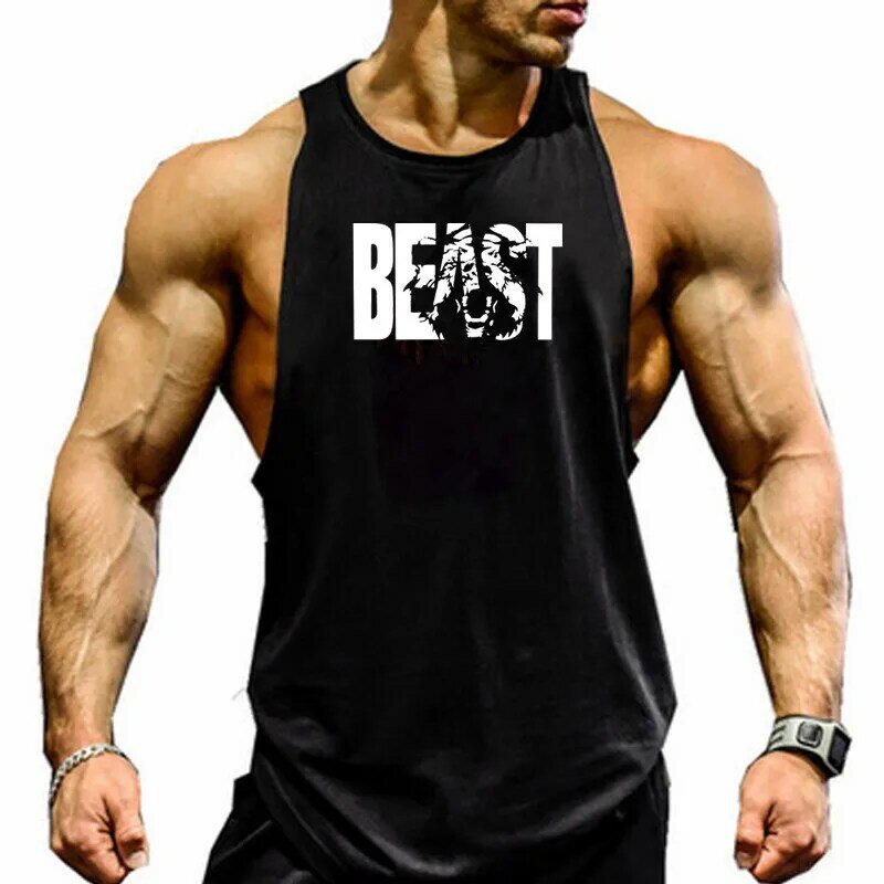 Camiseta sin mangas de algodón para hombre, chaleco de Fitness, musculoso, culturismo, entrenamiento, gimnasio, Animal Beast, moda