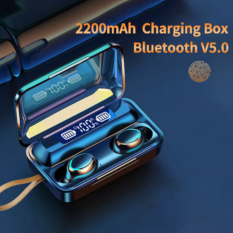 Fones de ouvido bluetooth sem fio 9d, estéreo, ipx7, à prova d'água, esportivo, com microfone e caixa de carregamento