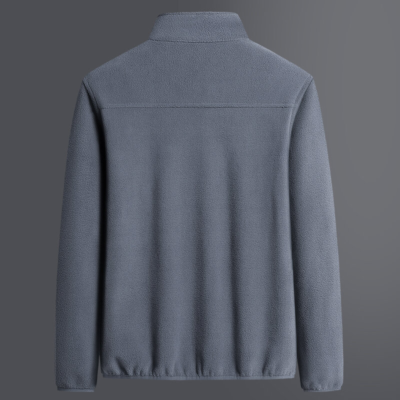 Jaket Bulu Polar Pria Ukuran Plus Musim Gugur Baru 2021 Mantel Jaket Kasual Pakaian Luar Pria Warna Solid Kerah Berdiri Klasik 8XL