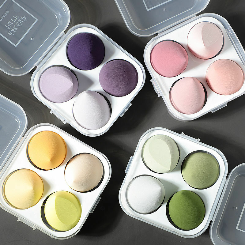 4 Pcs Makeup Sponge Puff with Box Colorful Water Drop Puff Foundation Powder Blush Beauty Blender Cosmetics Tools Beauty Egg