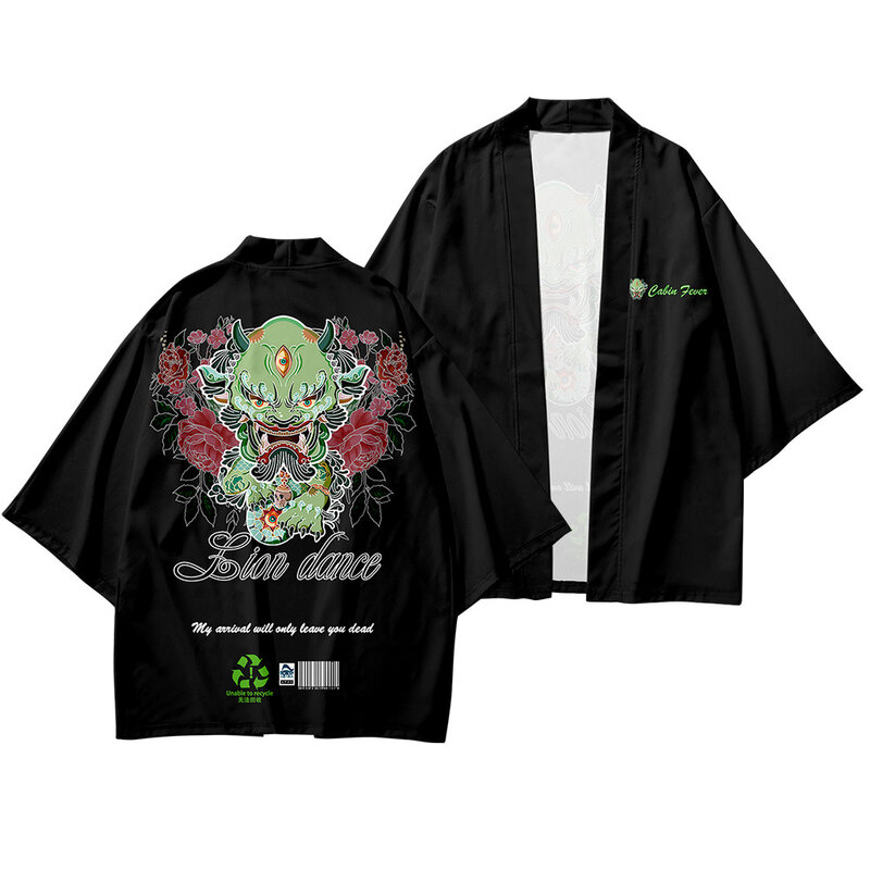 Zomer Harajuku Kimono Broek Sets Japanse Zwarte Print Vest Mannen Cosplay Yukata Kleding 2 Stuks Plus Size 6XL