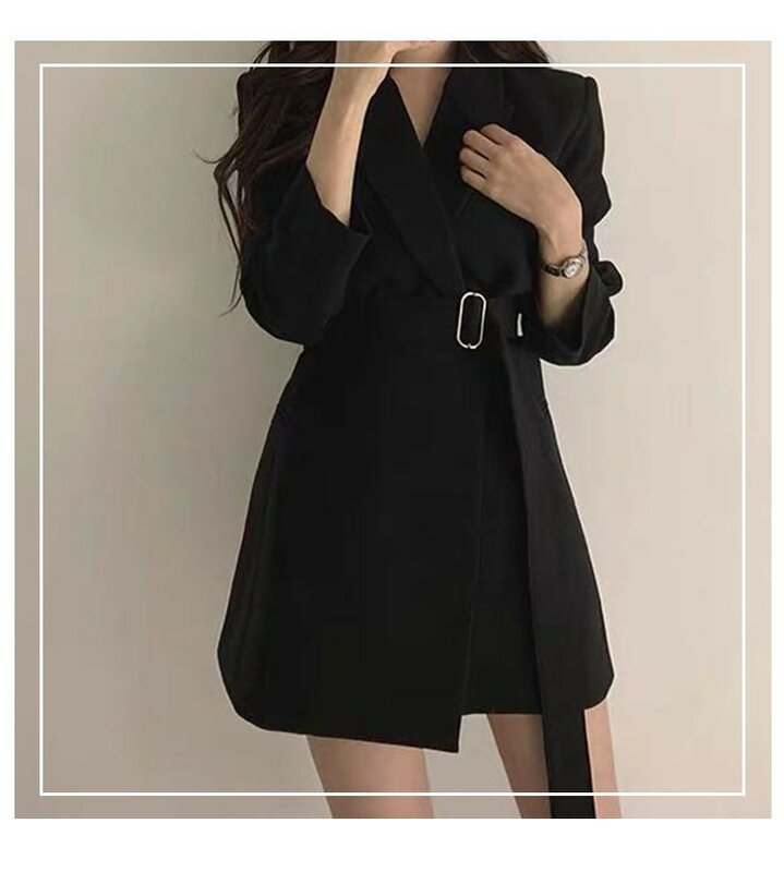 Пиджак женский демисезонный, черный, тонкий, в стиле ретро, Повседневный, свободный, деловой, для офиса, 2021
