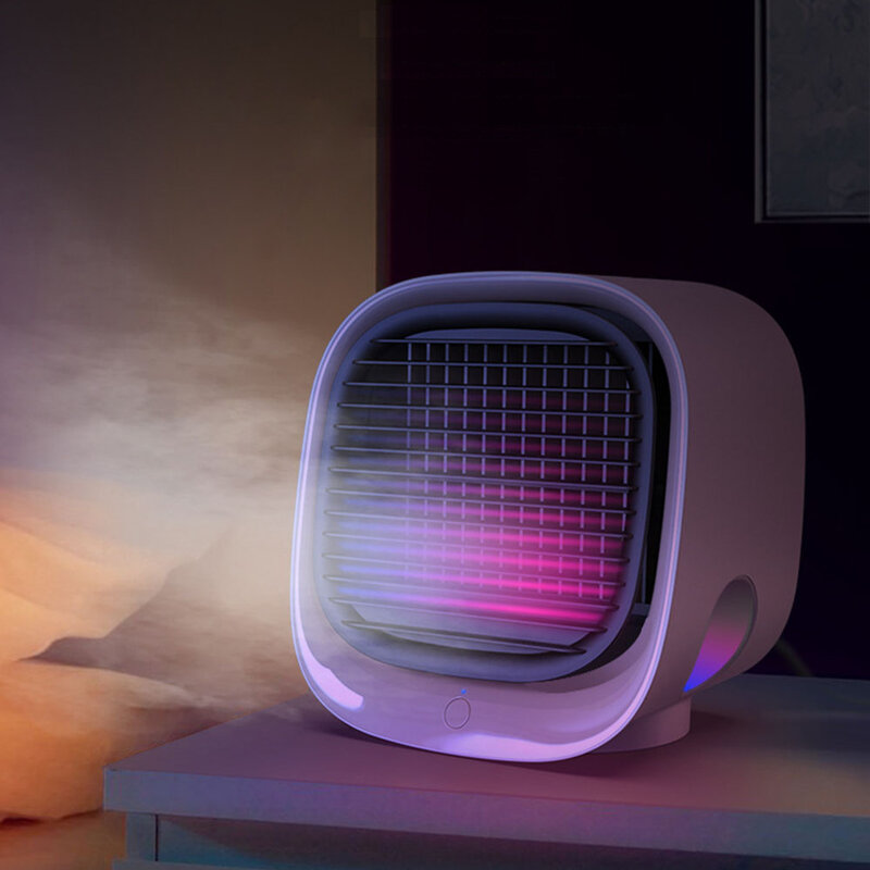 Ventilador purificador de aire, Enfriador de aire Mini Usb, aire acondicionado portátil para escritorio de oficina, ventiladores de espacio Personal LED de 7 colores