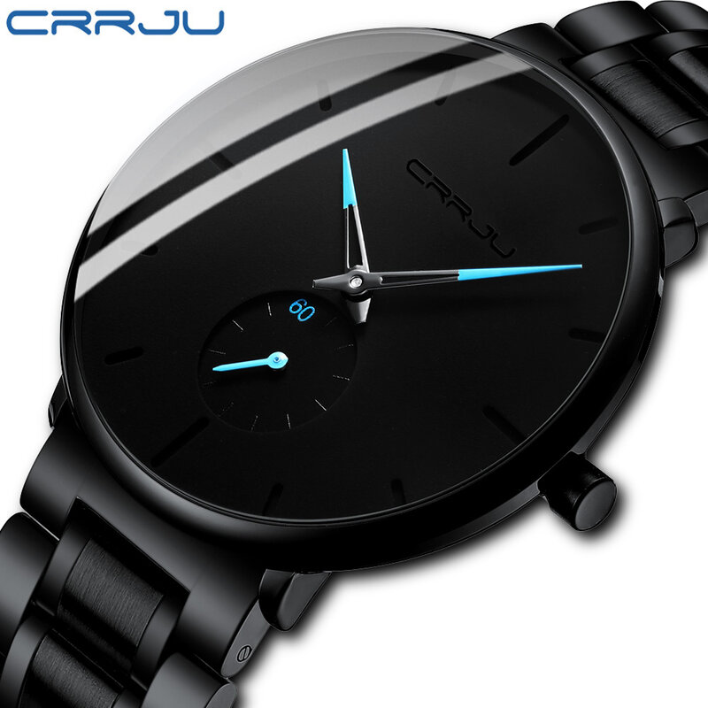 Crrju novo relógio masculino minimalista marca de luxo moda aço inoxidável relógio de pulso à prova dcasual água esportes casual homem quartzo