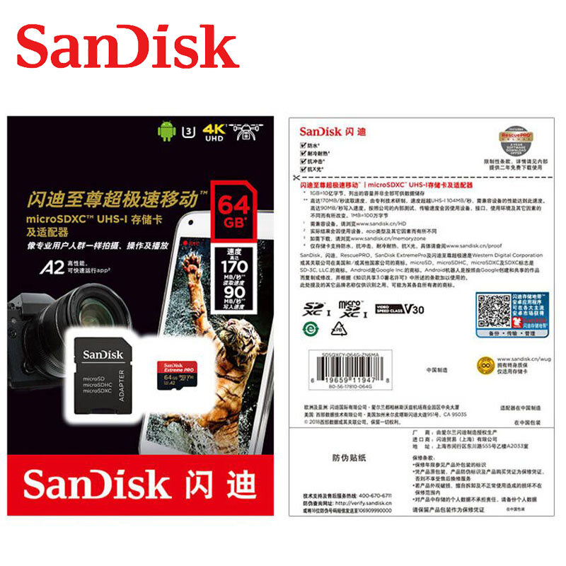 بطاقة ذاكرة ميكرو برو من سان ديسك 400GB 256GB 128GB بطاقة ذاكرة 64GB 32GB U3 V30 4K بطاقة ذاكرة ميكرو TF/SD للهاتف