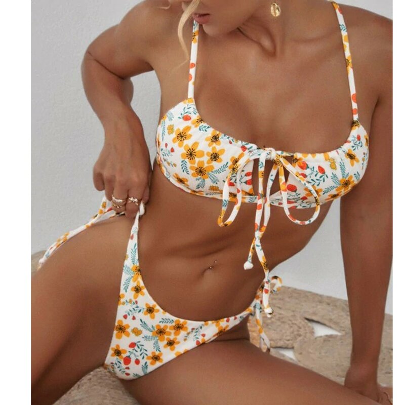 Girassol impresso brasileiro conjunto de biquíni sexy banho feminino mujer biquini banhistas bandagem maiô biquini