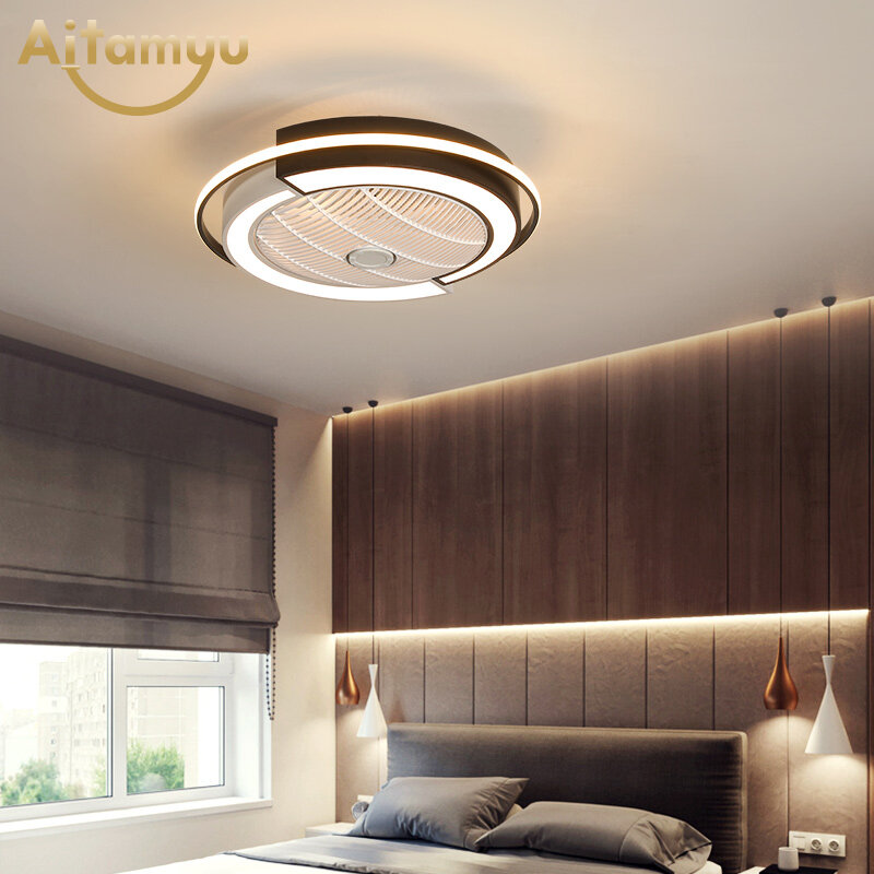 Ventilador de techo inteligente, ventiladores modernos ultra delgados de refrigeración con lámpara de luces led y control remoto por aplicación para sala de estar y dormitorio