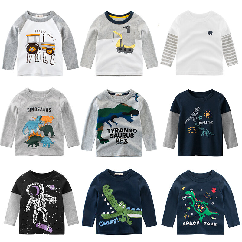 Camiseta infantil de algodão para meninos e meninas, camisa de dinossauro para crianças