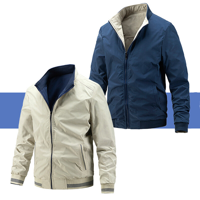 Männer Jacke Frühling und Herbst doppelseitige Tragen Lässige Mode Dünne Mantel Männlichen Trendy Business Stil Jacken für mann