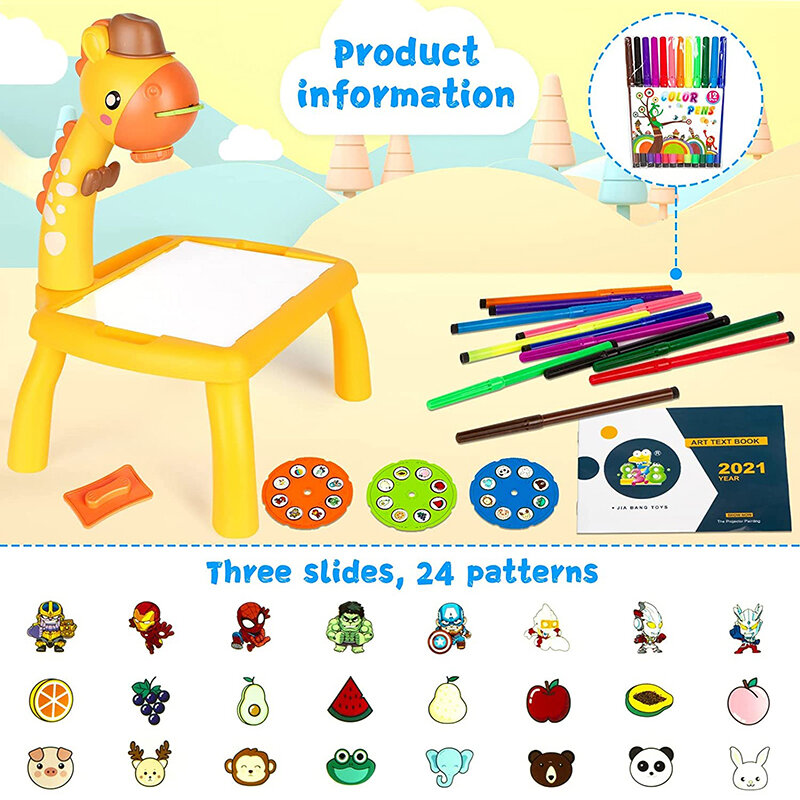 Tavolo per proiettore da disegno per bambini traccia e disegna giocattolo per proiettore con luce e musica tavolo da disegno per giocattoli per l'educazione precoce per 3 +