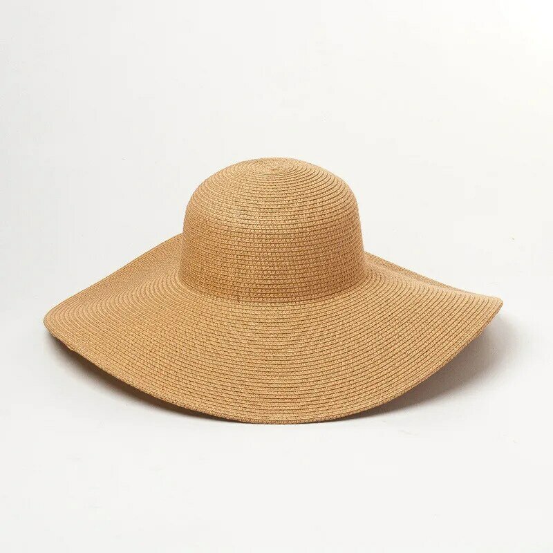 Shappka-chapeau de paille de couleur unie pour femmes, chapeau de plage à large bord, Simple, pliable, voyage, protection solaire, résistant aux UV, Panama
