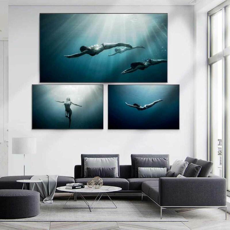 Figure oil painting blue ocean diving goddess poster gift painting canvas painting living room corridor home decoration mural