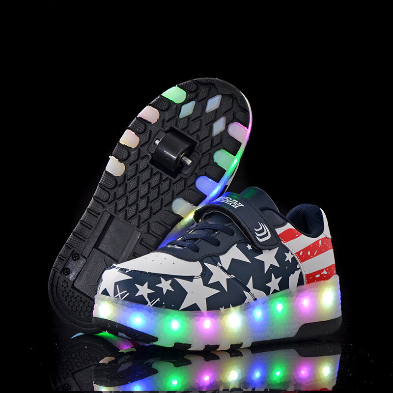 เด็กเรืองแสงรองเท้าผ้าใบเด็กชายหญิงที่มีล้อ2019ใหม่ LED Light Up รองเท้าเด็กรองเท้าผ้าใบบนล้อกีฬา ...