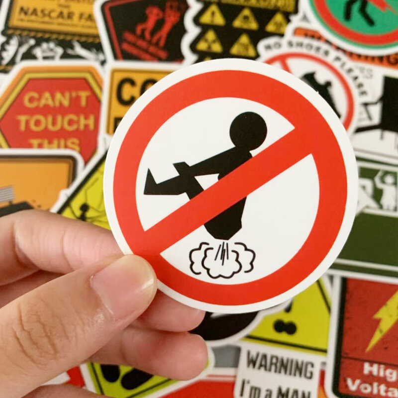 Autocollants de signalisation d'avertissement, étiquette anti-Danger étanche, Graffiti, pour Skateboard, tapis de voiture, ordinateur portable, Snowboard, vélo, bagages, 50 pièces