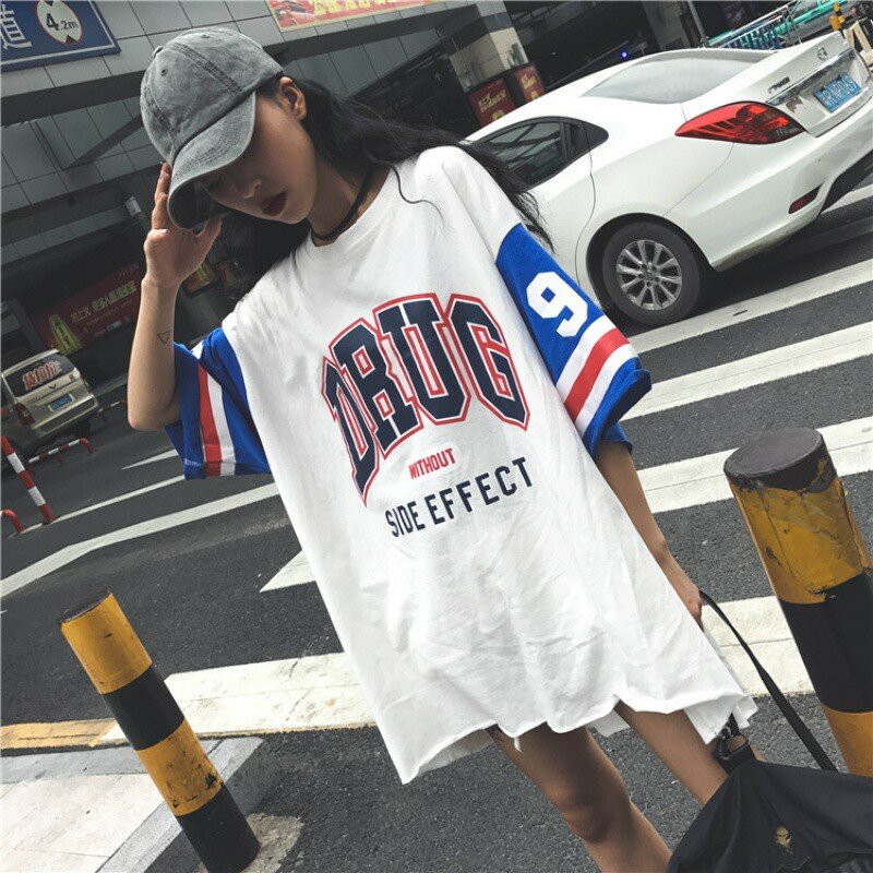 Camisetas de verão harajuku, camisetas femininas soltas, estampadas e de letras, camisetas largas, tamanho grande, novas