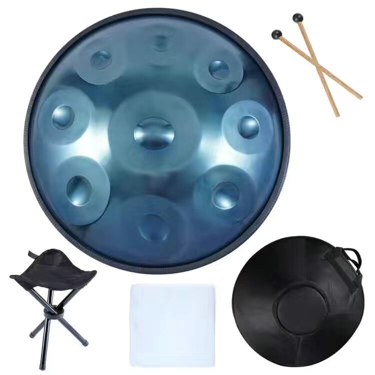 440Hz HANDPAN D Minor 9/10 Notes Drum Tangan 56CM 22 Inci Drum Lidah Baja HandPan Instrumen Drum Pemula dengan Tas Jinjing Berdiri