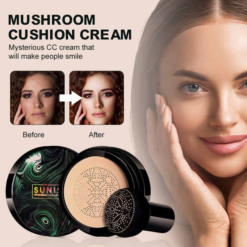 BB Cream-esponja de crema CC, base de cabeza de seta, corrector de larga duración, crema hidratante de BB Maquillaje facial Natural