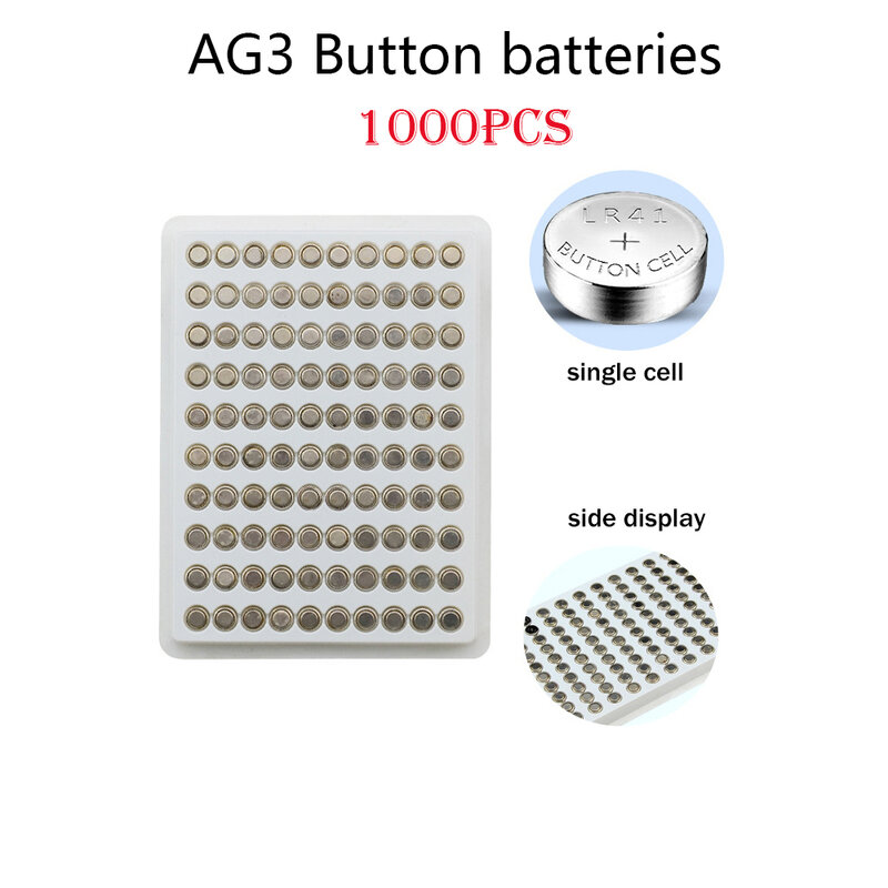 Batteria a bottone AG3 35mAh 1000pcs SR41 192 Cell 1.55V alcalina L736 384 SR41SW CX41 LR41 392 batterie a bottone per giocattoli per orologi a distanza