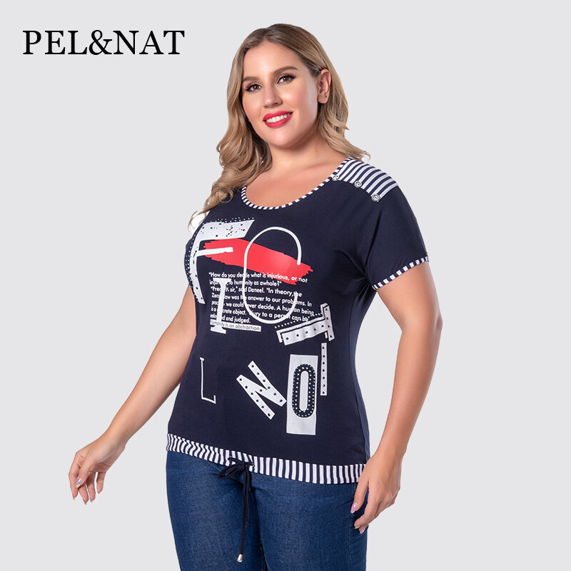 P&N Women Tees Fashion Letter Printed T Shirt High Quality Female Tops Plus Size Ladies Outerwear Clothes F1576