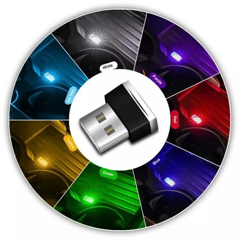 Mini lampe LED USB pour intérieur de voiture, lumière d'ambiance, néon, éclairage pour intérieur de voiture, bijoux, lumière aléatoire