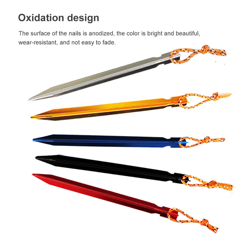 10pcs Camping Tent 18 cm Triangular Nail Aluminum Alloy Tri-wing Shape Outdoor Hiking Beach Tent Stakes With Rope Accessories
