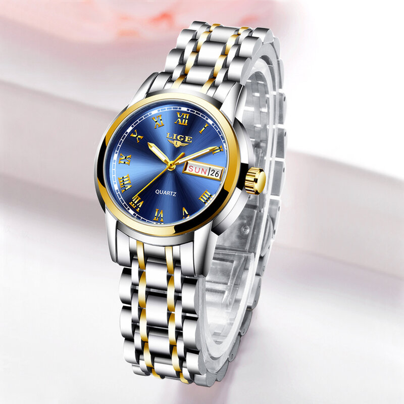 LIGE – montre-bracelet de luxe pour femmes et filles, en or Rose, étanche, 2021