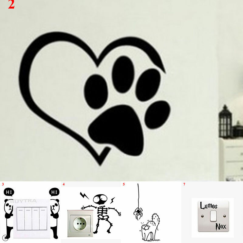 Grappige Dieren Patronen Schakelaar Stickers Voor Kinderkamer Home Decoratie 3d Vinyl Muurstickers Diy Cartoon Kat Hond Muurschilderingen
