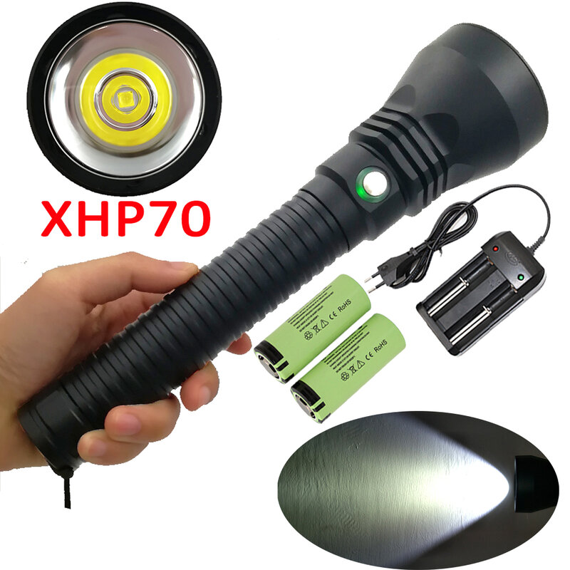 5000LM  XHP70 LED Scuba Diving flashlight White Light Waterproof underwater flash light dive Lamp Torch