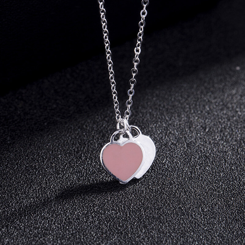 Женское ожерелье из серебра 925 пробы с подвеской в виде двух сердец