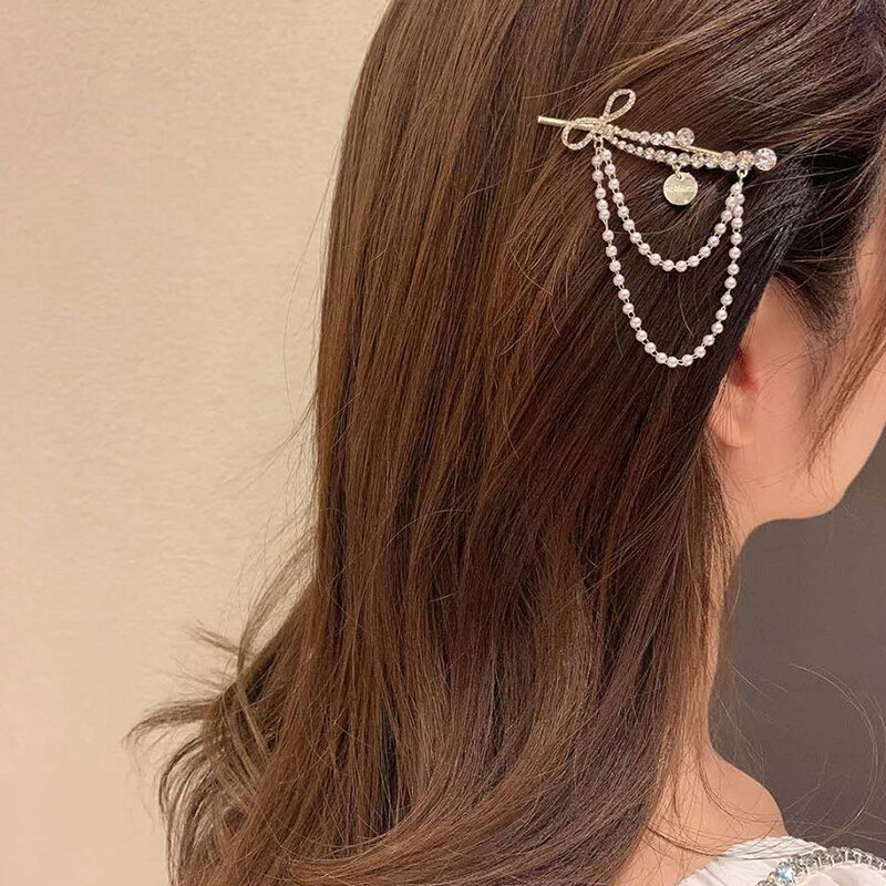 1Pcs Alloy Pearl Hair Barrettes Fashion Geometric Women Hair Clip Hairgrips Hair Accessories for Girls Hair Pins Jewelry Tassel
