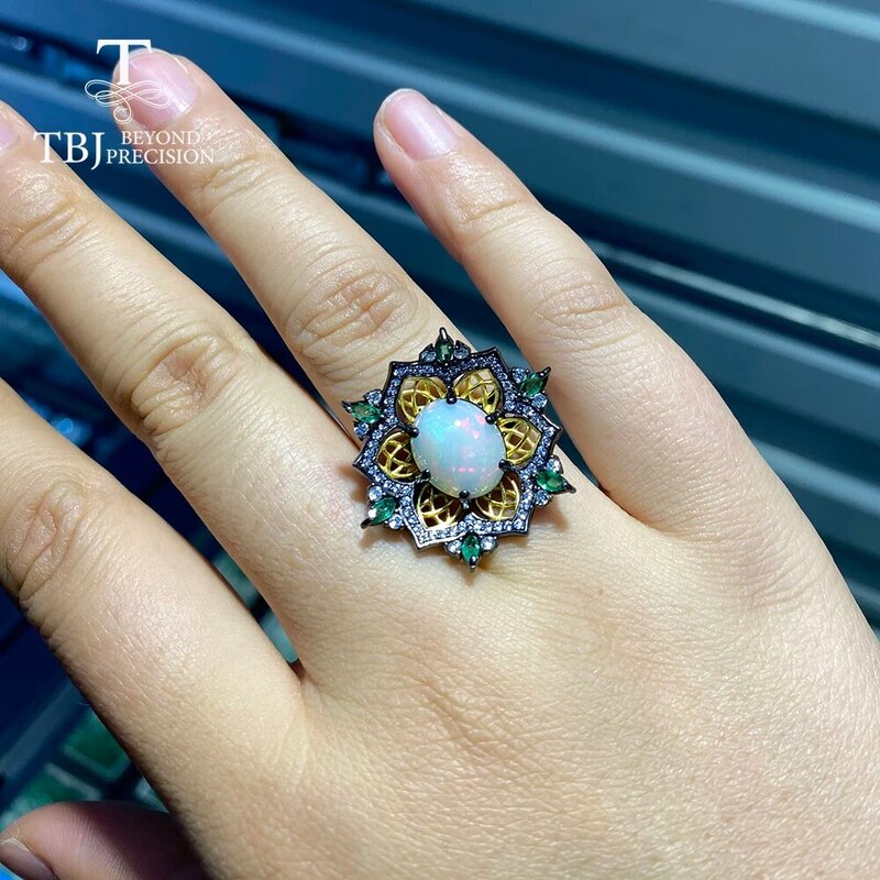 Tbj, 2020 Nieuwe Luxe Opaal Edelsteen Ring Ovaal 10*12 Mm 3ct Up Natuurlijke Emerald Vrouwen Ring 925 Sterling Zilver fijne Sieraden Gift
