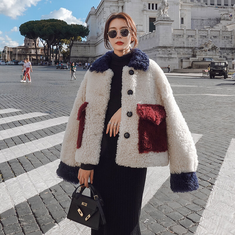 2023 Autumn Winter Female Jacket New Loose Thickened Casual Contrasting Lamb Hair All-Match Wool Short Women Faux Fur Coat