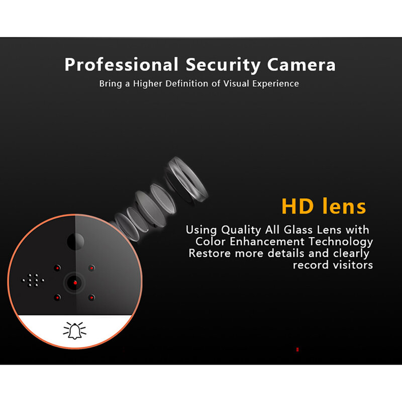 4.5 Polegada 720p vídeo campainha olho mágico câmera grande angular casa anel campainha espectador detecção de movimento câmera da porta