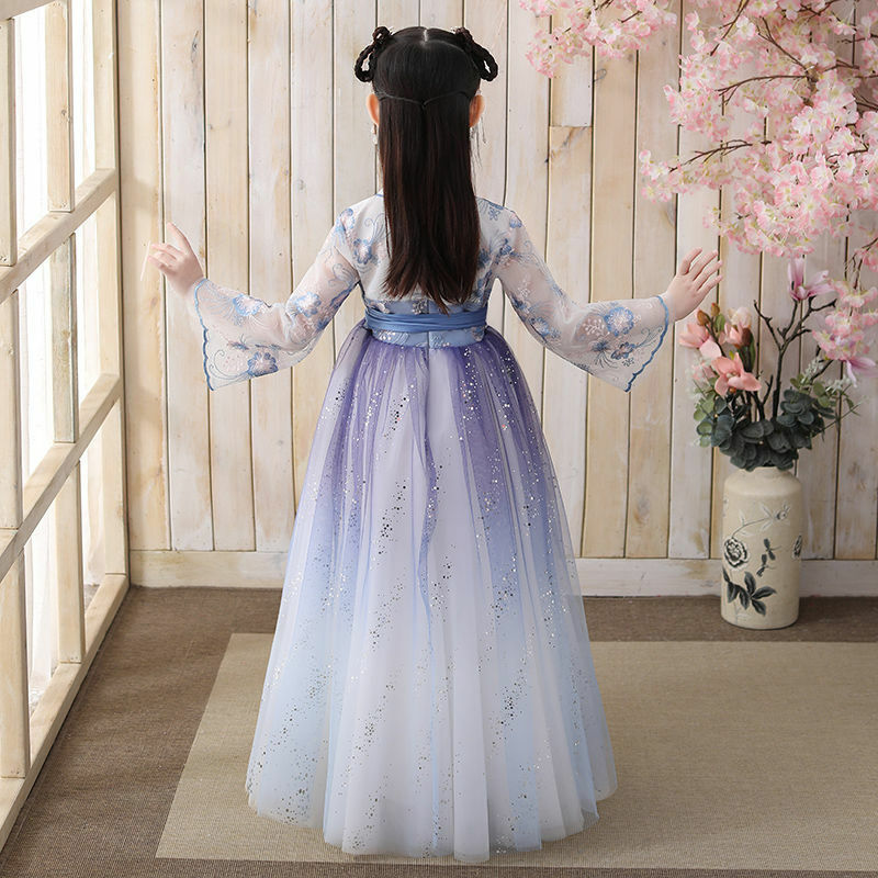 Chińskie tradycyjne taniec ludowy sukienka dziewczyny wróżka haftowana spódnica Hanfu dziewczyny księżniczka sukienki zestaw dzieci Party ubrania Cosplay
