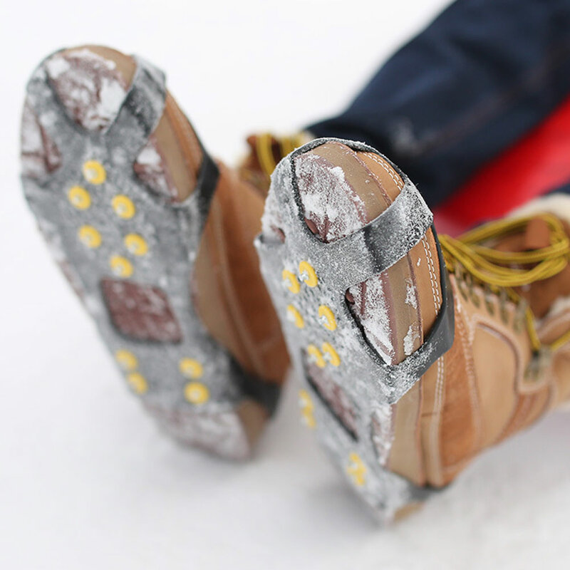 1ペア10スタッドアンチスリップ靴カバースパイクグリップクリートカバー靴アイゼン冬登山ハイキング