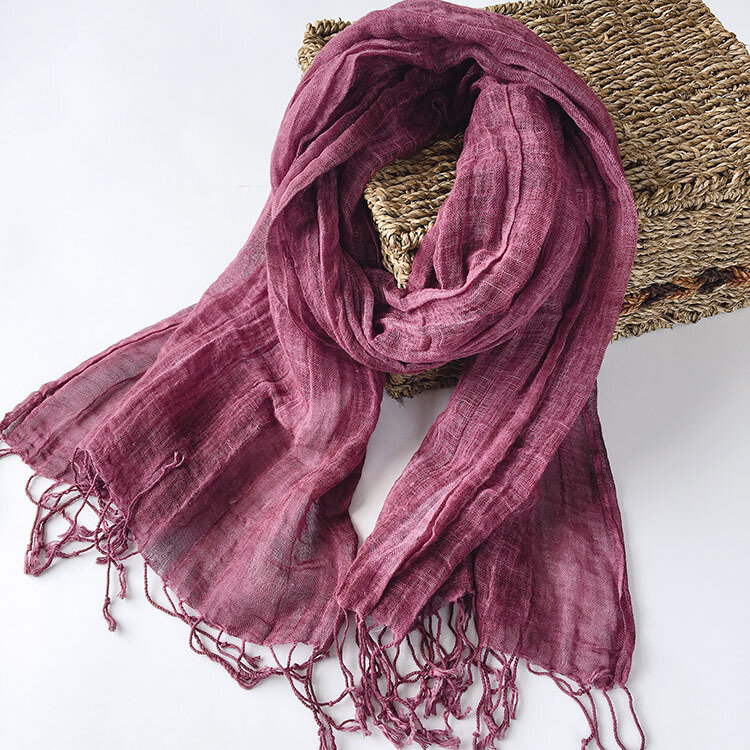 Vintage plisowana bawełna lniana lniany szalik damski wiosenny i jesienny cienki stylowy oddychający szal Temperament wszechstronny nowy jedwab