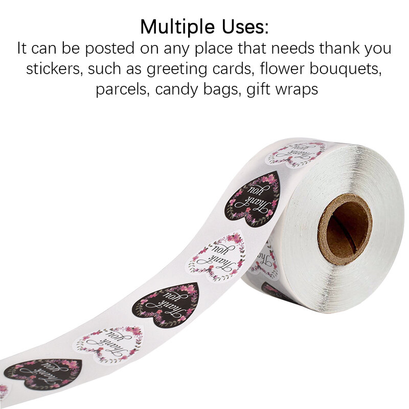 500 pces/rolo obrigado você adesivos coração forma selo etiquetas etiquetas 2 cores feito à mão scrapbooking envelope papelaria adesivo