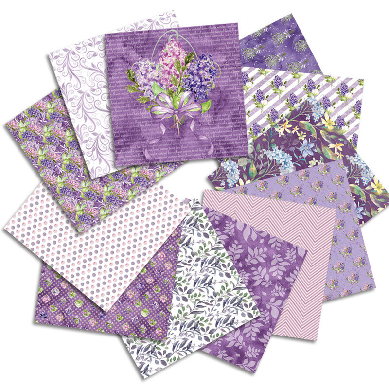 Paquete de papel con patrón de flores púrpuras, papel de álbum de recortes creativo, almohadilla de fondo artesanal hecha a mano, 6 "x 6", 24 hojas