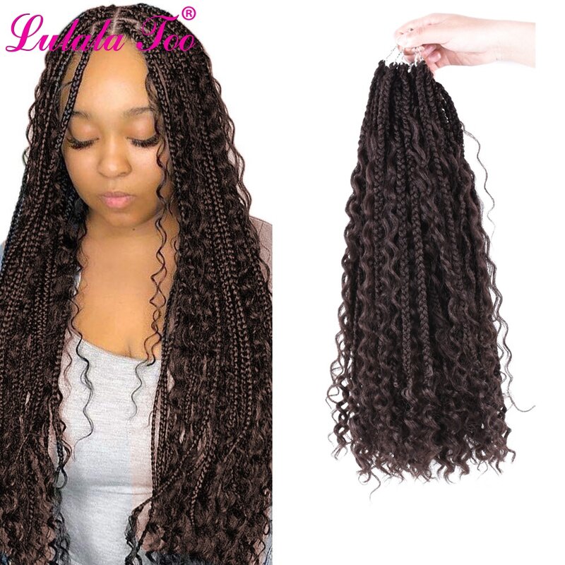 Messy Goddess Box Braids Hair With Curly Ends Synthetic Crochet Braid 22inches Bohemian Ombre Braiding Hair Extension 24Strands