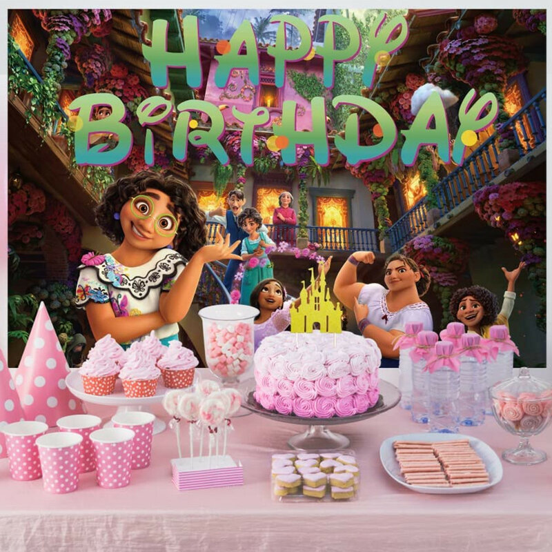 Fondo de fotografía de vinilo de Disney Encanto Mirabel para niños, telón de fotografía para fiesta de cumpleaños de bebé, estudio fotográfico