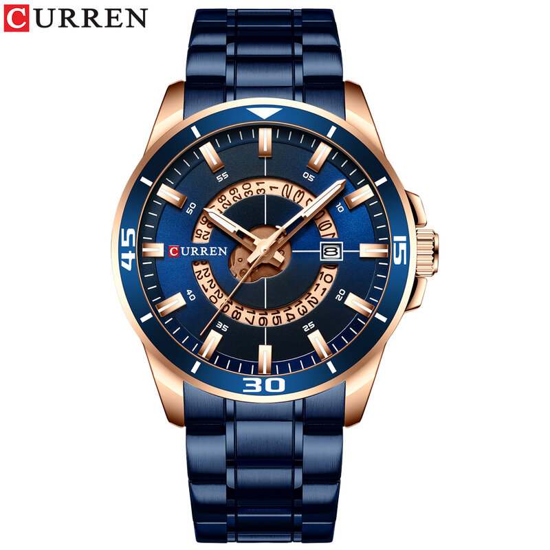 Novo curren masculino moda esporte dial aço inoxidável resistente à água relógios masculinos de luxo negócio analógico quartzo relógio de pulso