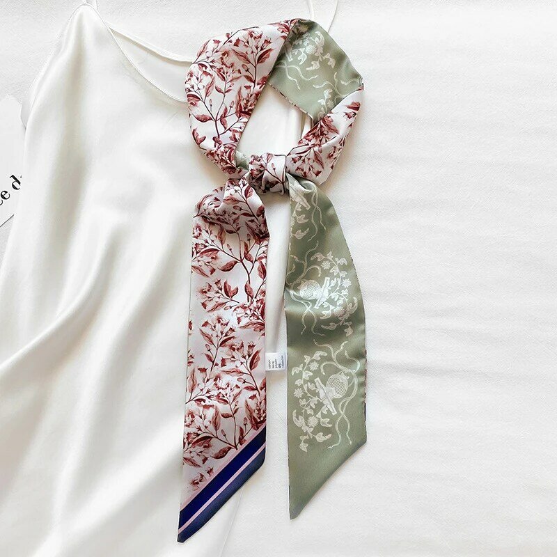 Nova primavera outono decorativo lenço de seda feminino fina longa fita neckerchief faixa de cabelo pequenos lenços estreitos bandana 2021